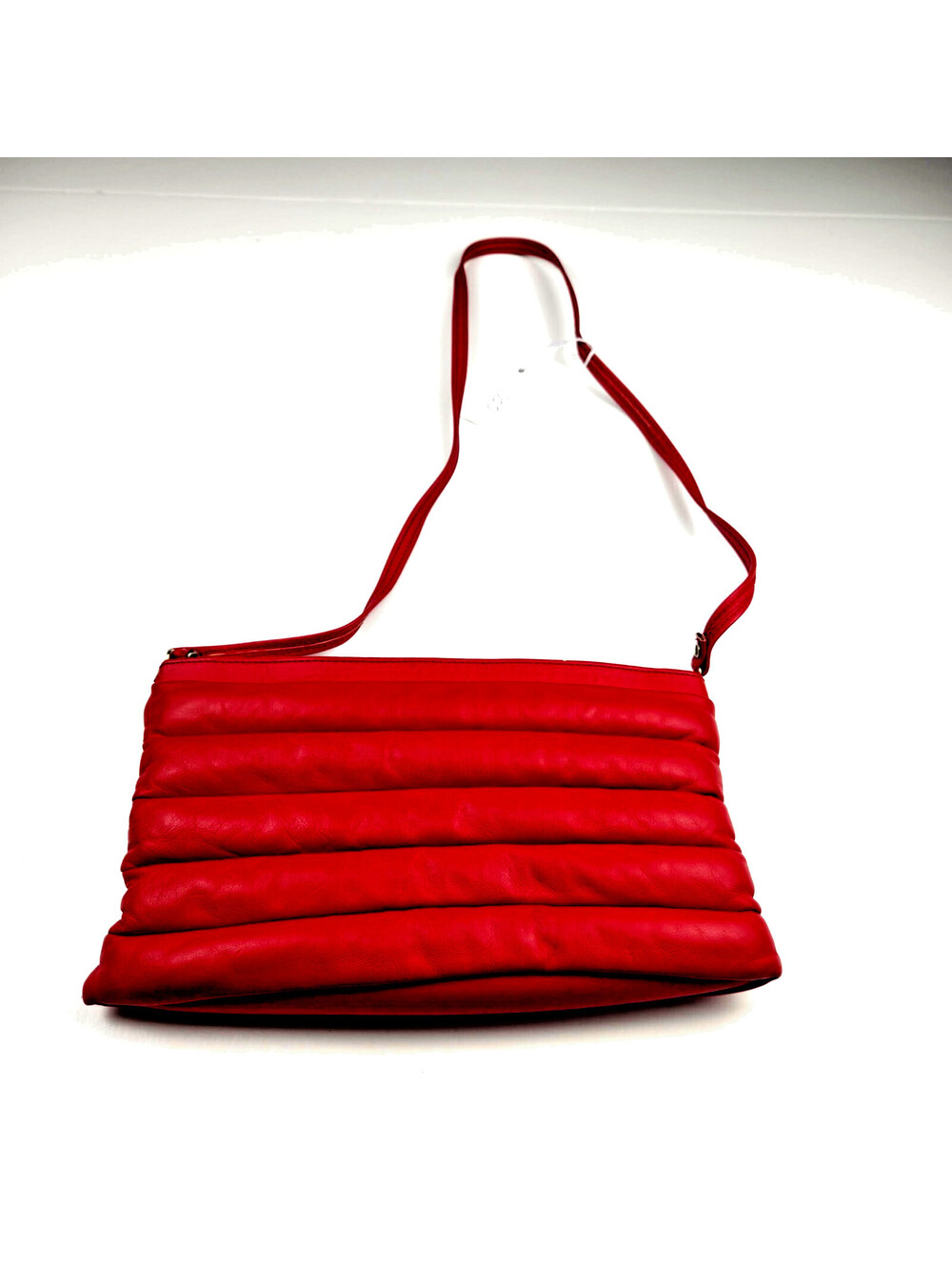 Vintage OSKA Red Genuine Leather Padded Pleated Shoulder Bag Purse USA 1980s